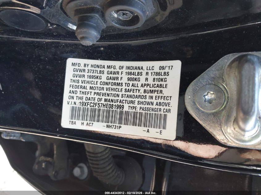 2017 Honda Civic Lx VIN: 19XFC2F57HE081999 Lot: 44343512