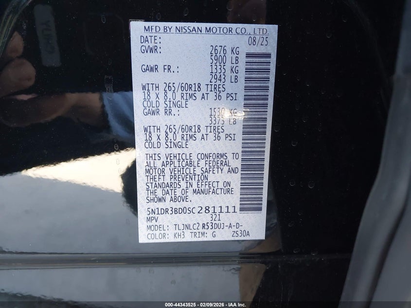 2025 NISSAN PATHFINDER 3.5L V-6 DI, DOHC, V(VIN: 5N1DR3BD0SC281111