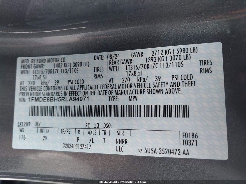 2024 Ford Bronco Outer Banks VIN: 1FMDE8BH5RLA94971 Lot: 44343584