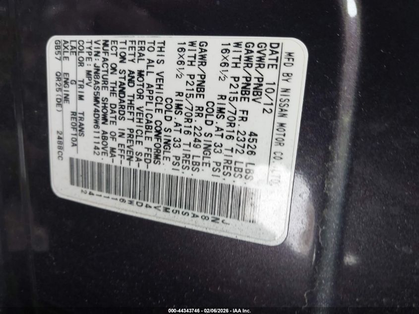 2013 Nissan Rogue S VIN: JN8AS5MV4DW611142 Lot: 44343746