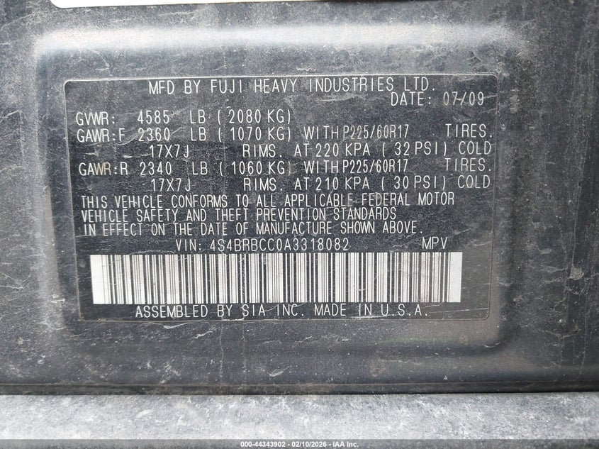 2010 SUBARU OUTBACK SPORT UTILITY VEHICLE 2.5L H-4 VVT, 170HP