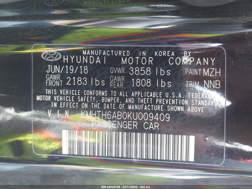 2019 Hyundai Veloster Turbo VIN: KMHTH6AB0KU009409 Lot: 44344126
