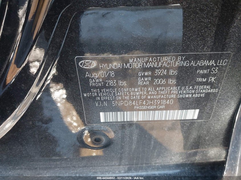 VIN 5NPD84LF4JH391840 2018 HYUNDAI ELANTRA VALUE EDITION