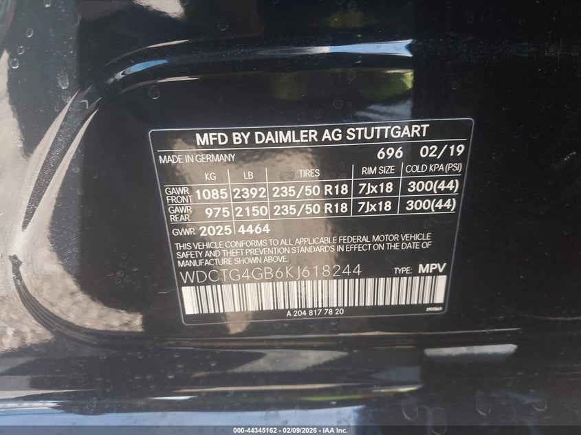 2019 Mercedes-Benz Gla 250 4Matic VIN: WDCTG4GB6KJ618244 Lot: 44345162