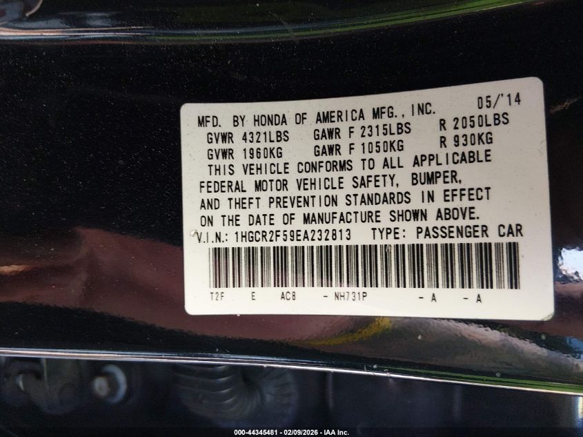 2014 Honda Accord Sport VIN: 1HGCR2F59EA232813 Lot: 44345481