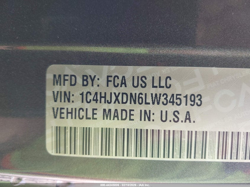 2020 Jeep Wrangler Unlimited Sport S 4X4 VIN: 1C4HJXDN6LW345193 Lot: 44345806