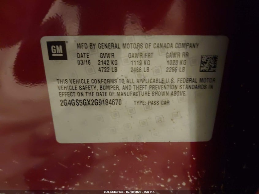 2016 Buick Regal Turbo Premium Ii VIN: 2G4GS5GX2G9184670 Lot: 44346136