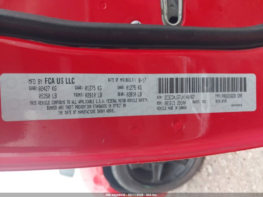 2018 Dodge Charger Gt Awd VIN: 2C3CDXJG7JH140067 Lot: 44346436