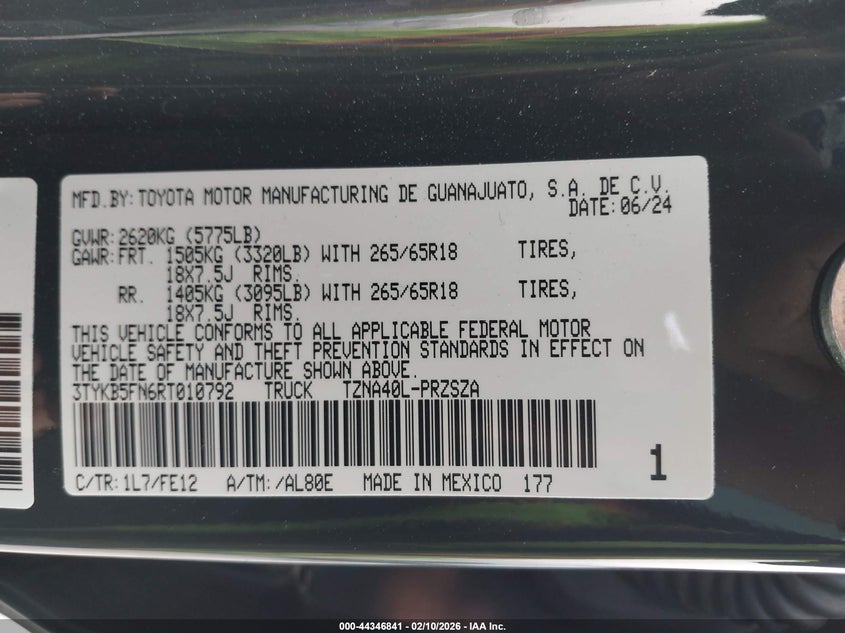 VIN 3TYKB5FN6RT010792 2024 TOYOTA TACOMA TRD SPORT