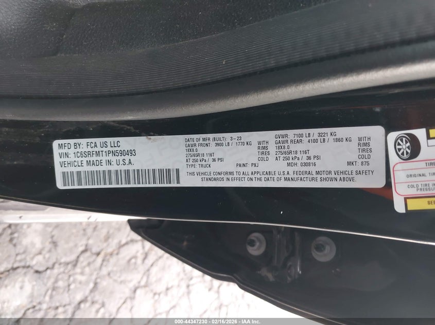 2023 Ram 1500 Big Horn 4X4 6'4 Box VIN: 1C6SRFMT1PN590493 Lot: 44347230