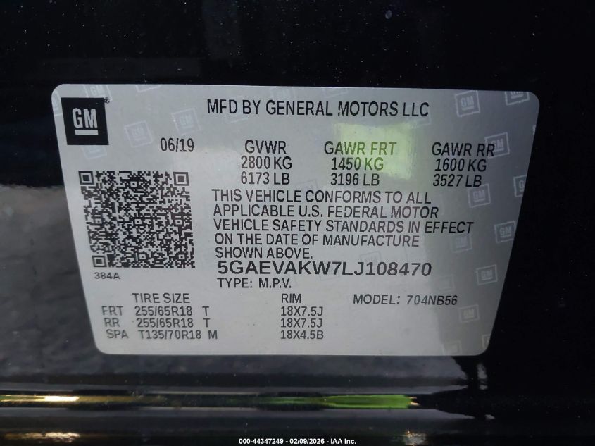 2020 Buick Enclave Awd Essence VIN: 5GAEVAKW7LJ108470 Lot: 44347249