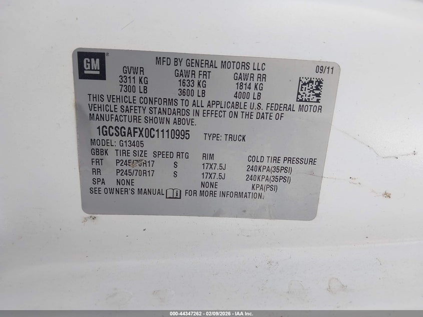 2012 Chevrolet 4.3 Express 1500 Work Van white Lot 111044347262 Vin 1GCSGAFX0C1110995