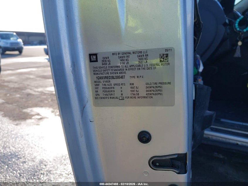 2011 GMC Acadia Slt-1 VIN: 1GKKVRED3BJ386487 Lot: 44347488