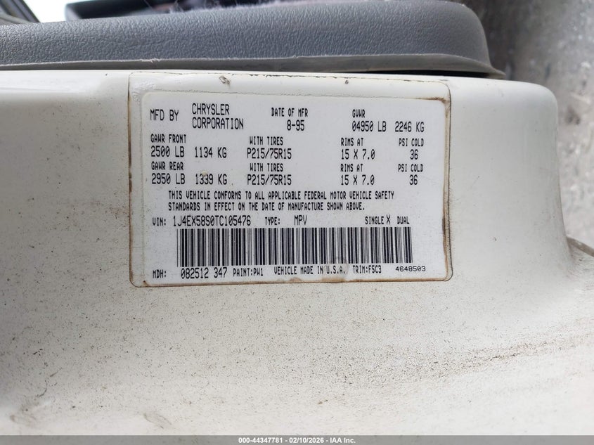 1996 Jeep Grand Cherokee Laredo VIN: 1J4EX58S0TC105476 Lot: 44347781