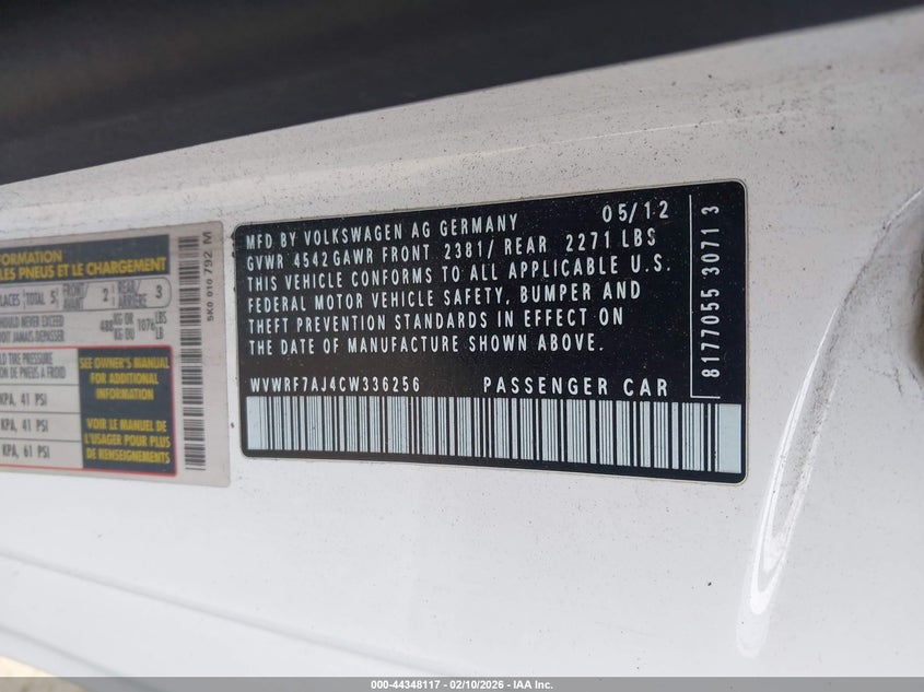 2012 Volkswagen Golf R 2-Door VIN: WVWRF7AJ4CW336256 Lot: 44348117