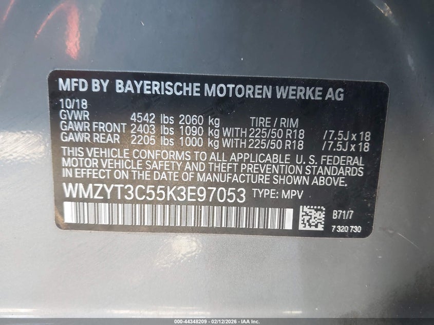 2019 Mini Countryman Cooper S VIN: WMZYT3C55K3E97053 Lot: 44348209