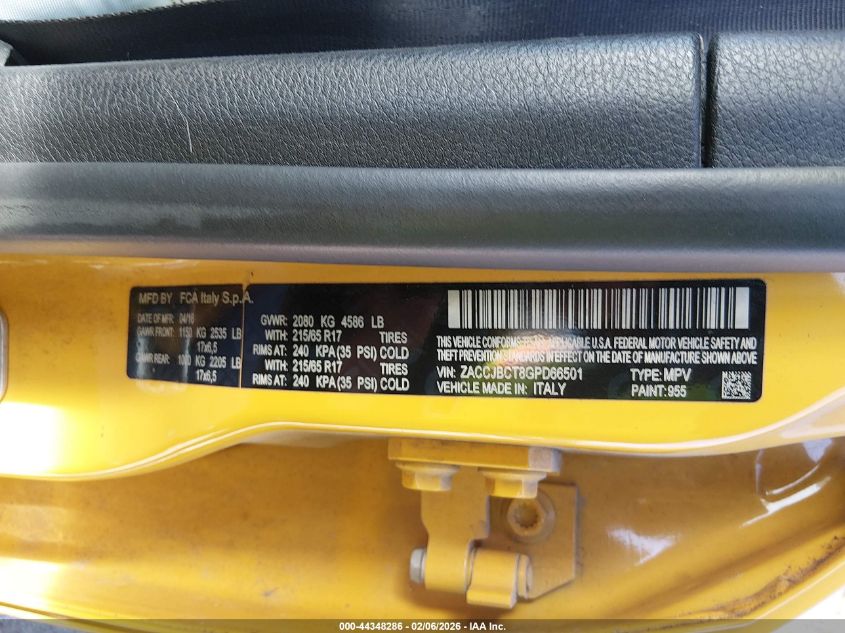 2016 Jeep Renegade Trailhawk VIN: ZACCJBCT8GPD66501 Lot: 44348286