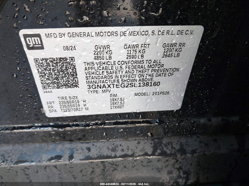 VIN 3GNAXTEG2SL138160 2025 CHEVROLET EQUINOX AWD RS