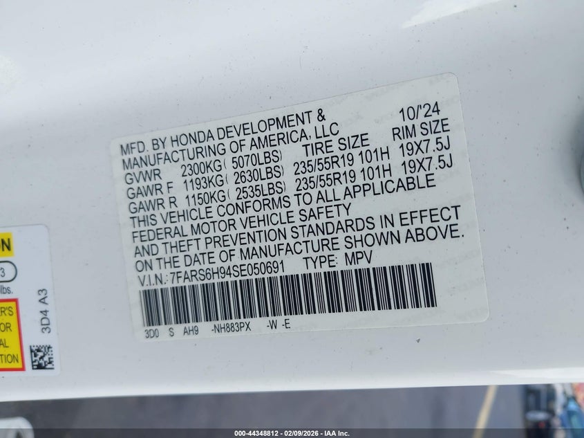 2025 HONDA CR-V SPORT UTILITY VEHICLE | 7FARS6H94SE050691 | Bid Export