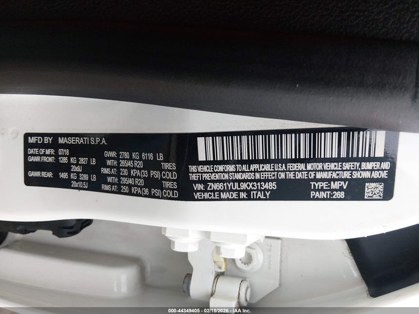 2019 Maserati Levante S Granlusso VIN: ZN661YUL9KX313485 Lot: 44349405