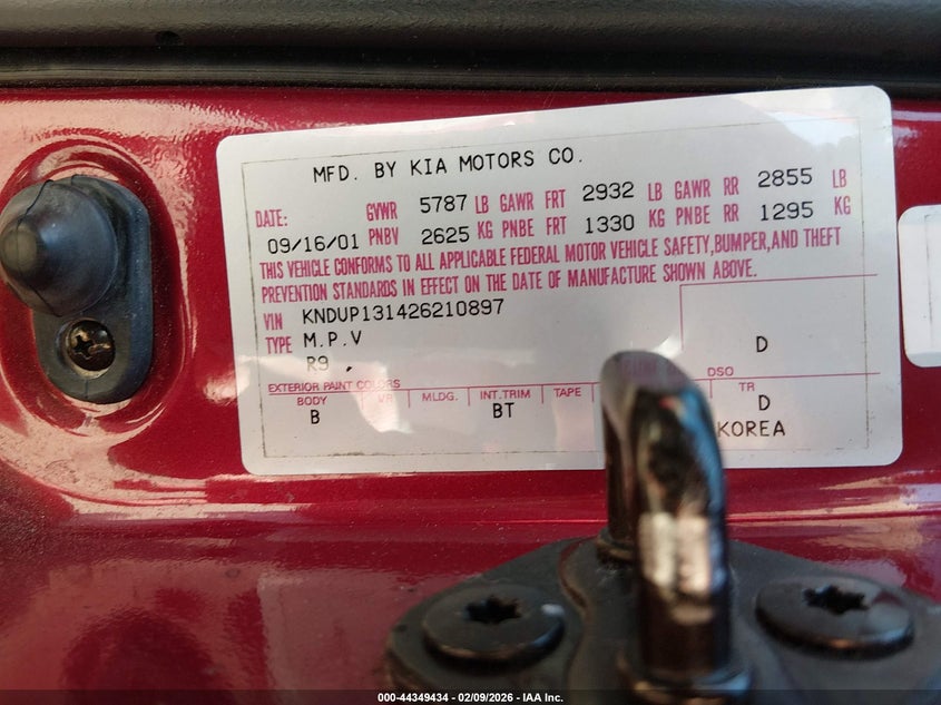 2002 Kia Sedona Ex/Lx VIN: KNDUP131426210897 Lot: 44349434