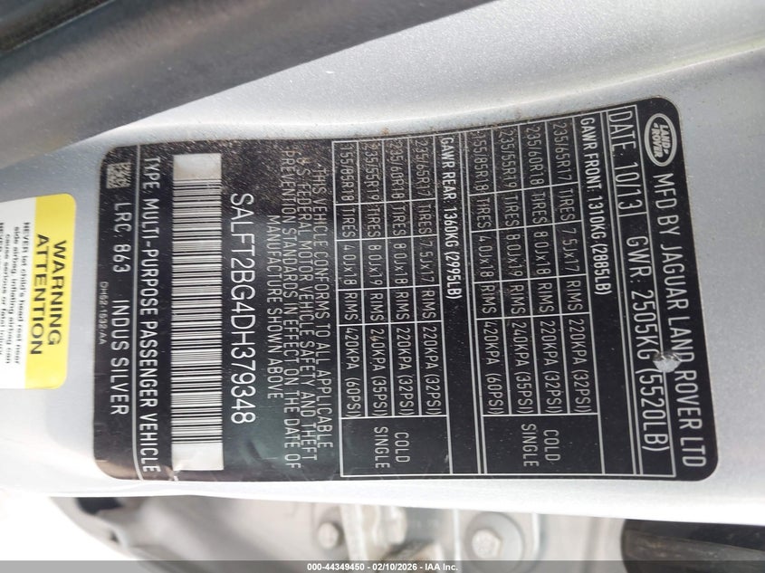 2013 Land Rover Lr2 VIN: SALFT2BG4DH379348 Lot: 44349450