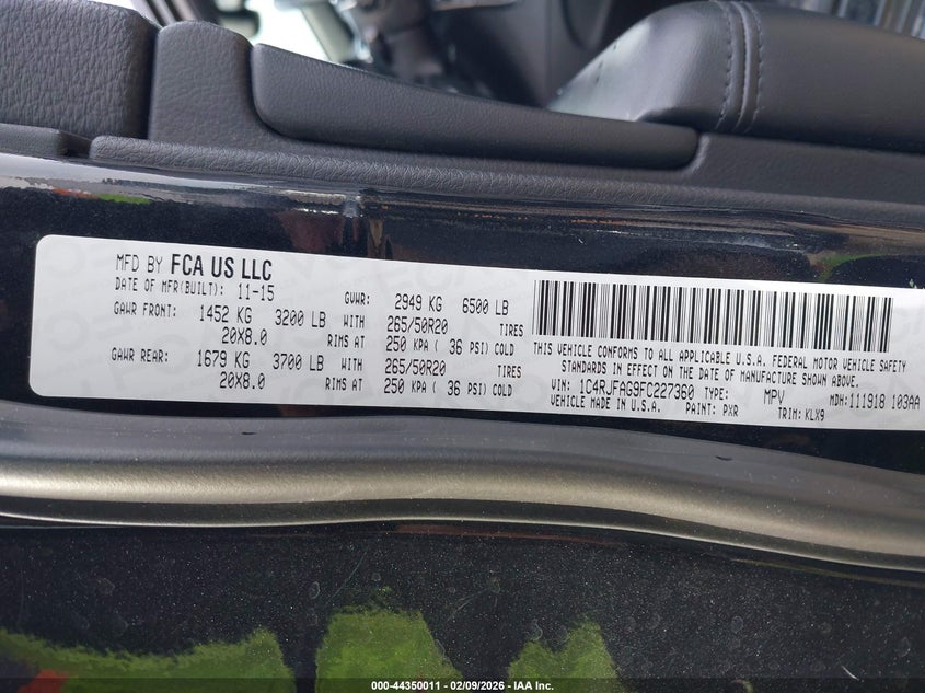 2015 Jeep Grand Cherokee Altitude VIN: 1C4RJFAG9FC227360 Lot: 44350011