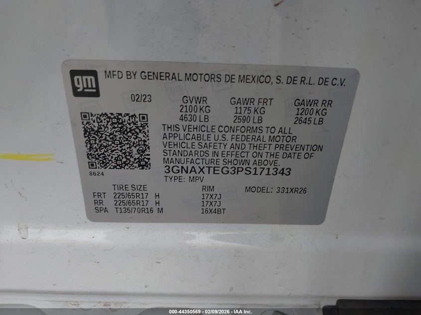 VIN 3GNAXTEG3PS171343 2023 CHEVROLET EQUINOX AWD 2FL