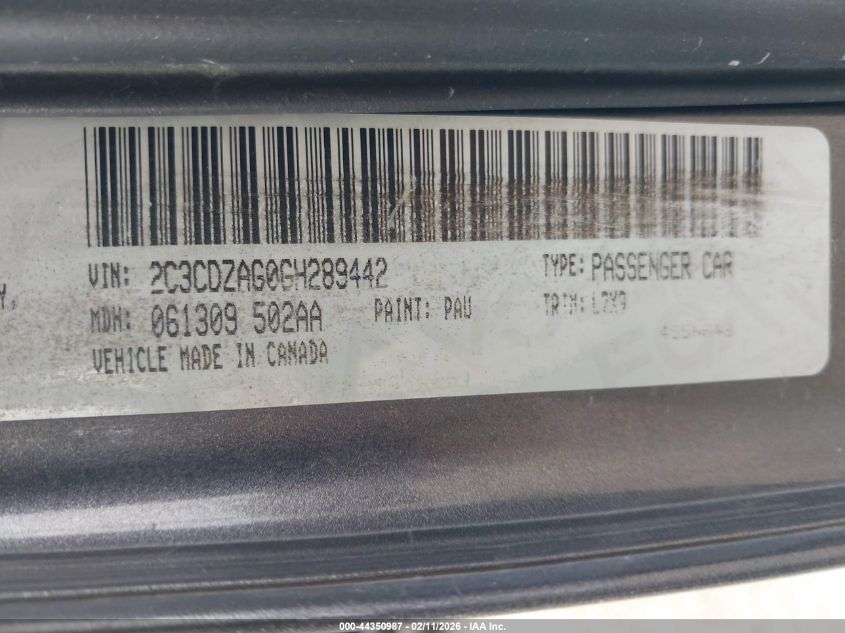 2016 Dodge Challenger Sxt VIN: 2C3CDZAG0GH289442 Lot: 44350987