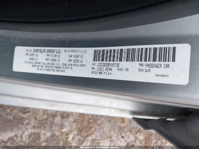 2014 Chrysler 200 Limited VIN: 1C3CCBCG9EN187195 Lot: 44351079