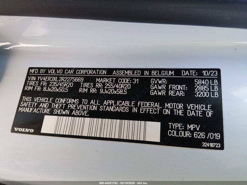 2024 Volvo Xc40 Recharge Pure Electric Twin Plus VIN: YV4ER3XL2R2275669 Lot: 44351762