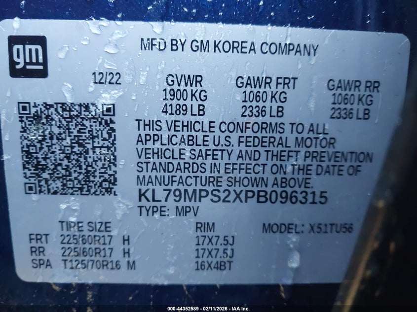 2023 Chevrolet Trailblazer Fwd Lt VIN: KL79MPS2XPB096315 Lot: 44352589