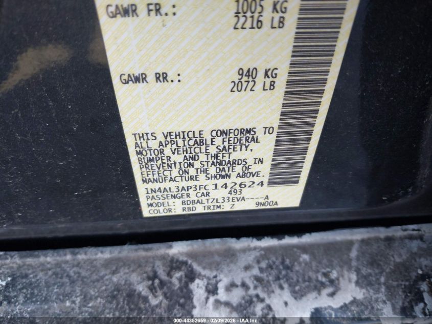 2015 Nissan Altima 2.5 Sl VIN: 1N4AL3AP3FC142624 Lot: 44352659