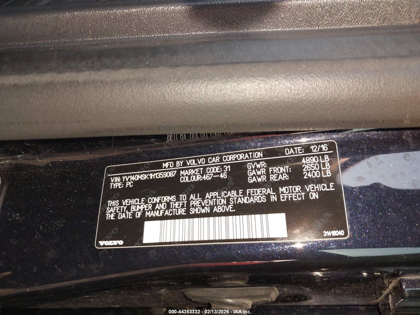 2017 Volvo V60 T5 Premier VIN: YV140MSK1H1359087 Lot: 44353332