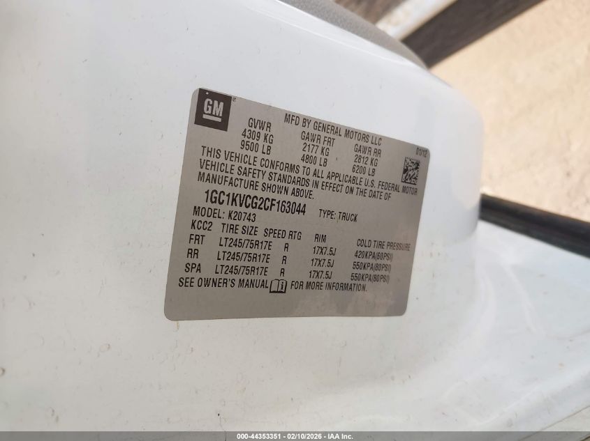 2012 Chevrolet Silverado 2500Hd Work Truck VIN: 1GC1KVCG2CF163044 Lot: 44353351