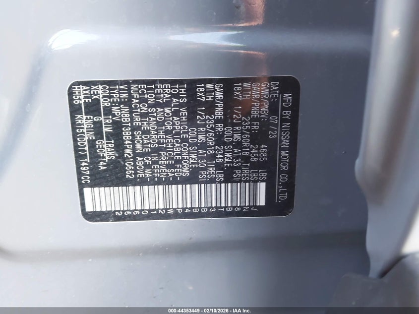 2023 NISSAN ROGUE 1.5L I-3 DI, DOHC, V(VIN: JN8BT3BB4PW210662