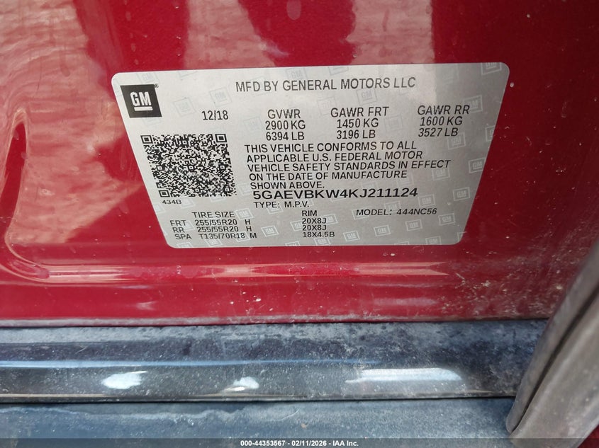 2019 Buick Enclave Awd Premium VIN: 5GAEVBKW4KJ211124 Lot: 44353567