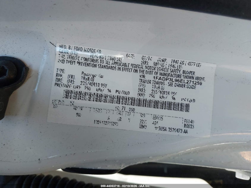 2014 Ford Focus St VIN: 1FADP3L96EL271259 Lot: 44353716