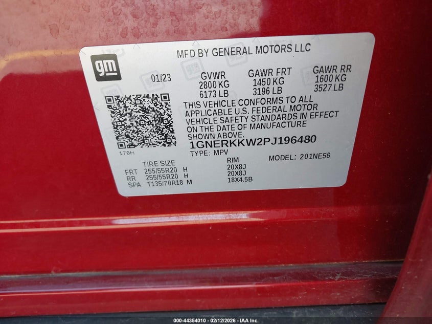 2023 CHEVROLET TRAVERSE 3.6L V-6 DI, DOHC, V(VIN: 1GNERKKW2PJ196480