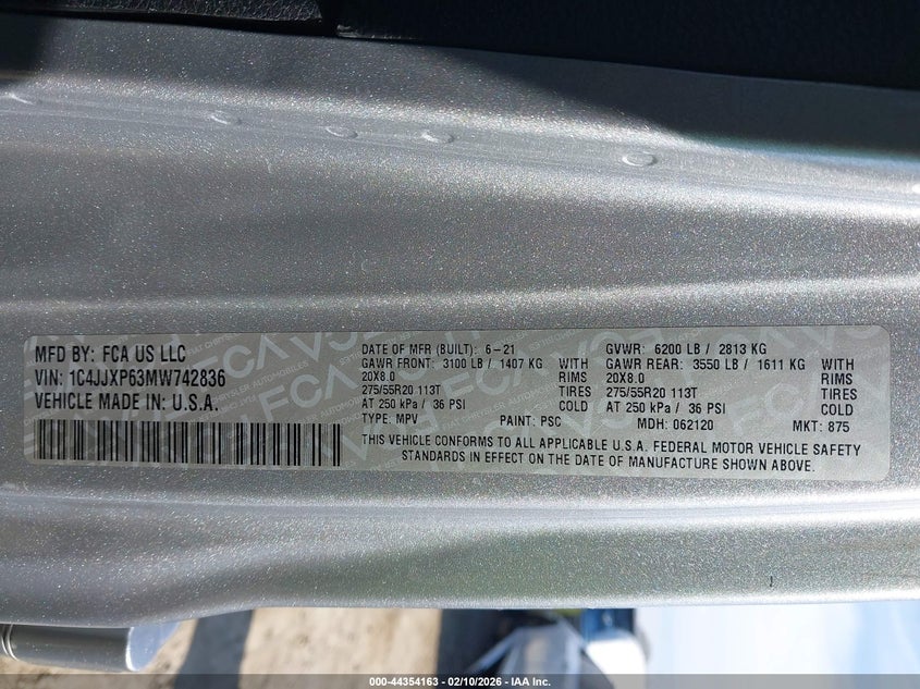 2021 Jeep Wrangler 4Xe Unlimited Sahara 4X4 VIN: 1C4JJXP63MW742836 Lot: 44354163