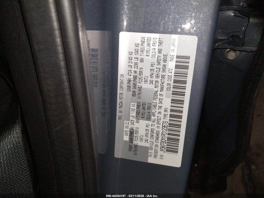 2023 MAZDA CX-5 2.5L I-4 DI, DOHC, V(VIN: JM3KFBCM1P0123678