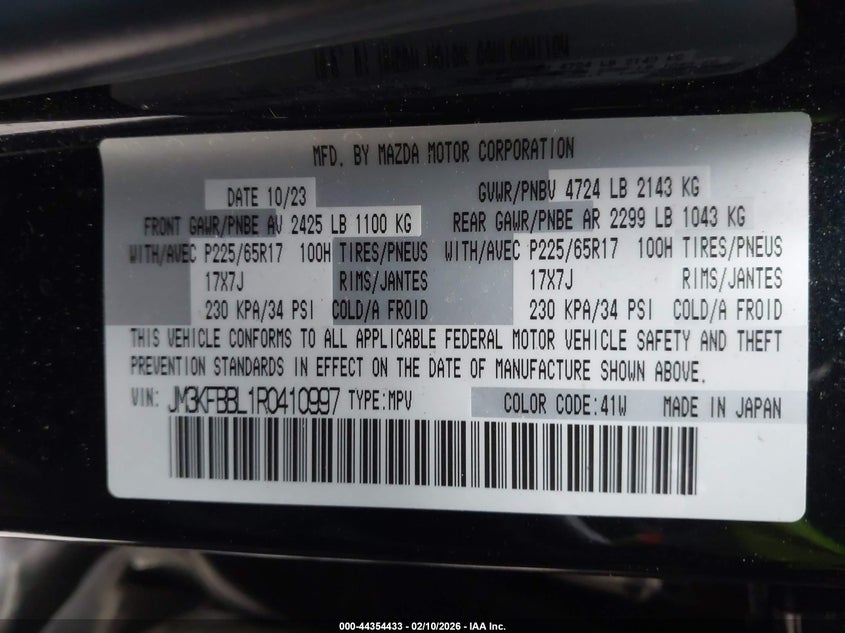 2024 MAZDA CX-5 2.5L I-4 DI, DOHC, V(VIN: JM3KFBBL1R0410997