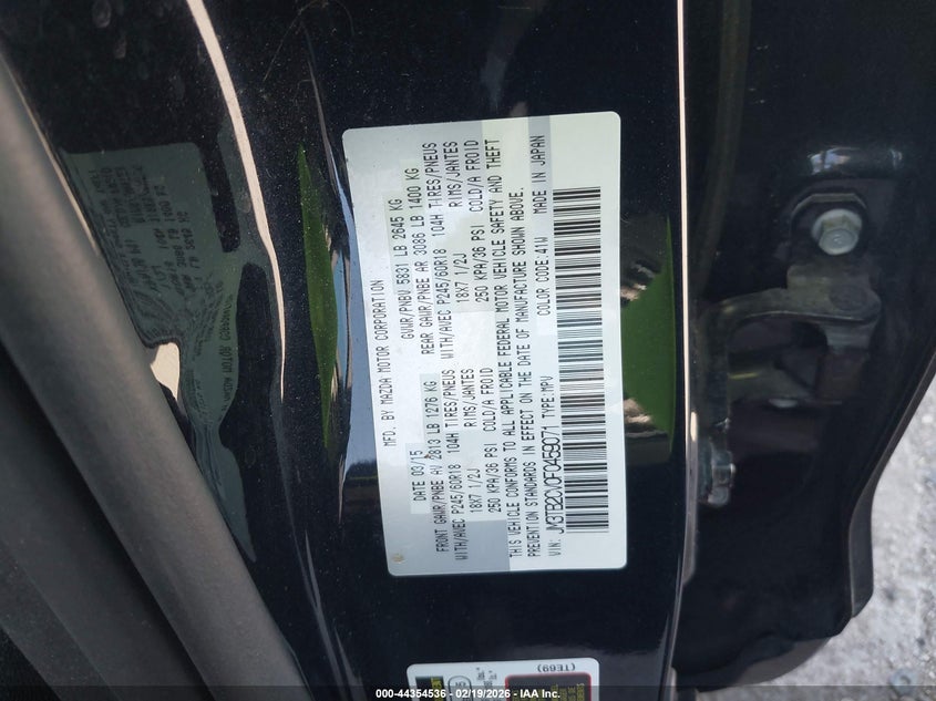 2015 Mazda Cx-9 Touring VIN: JM3TB2CV0F0459071 Lot: 44354536