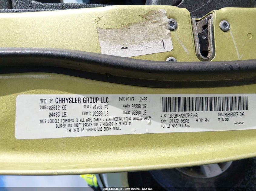 2010 Dodge Caliber Sxt VIN: 1B3CB4HA2AD540148 Lot: 44354638