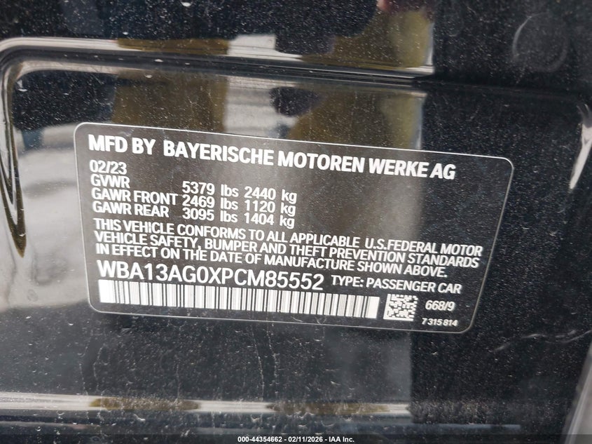 2023 BMW 530E 2.0L I-4 DI, DOHC, V(VIN: WBA13AG0XPCM85552