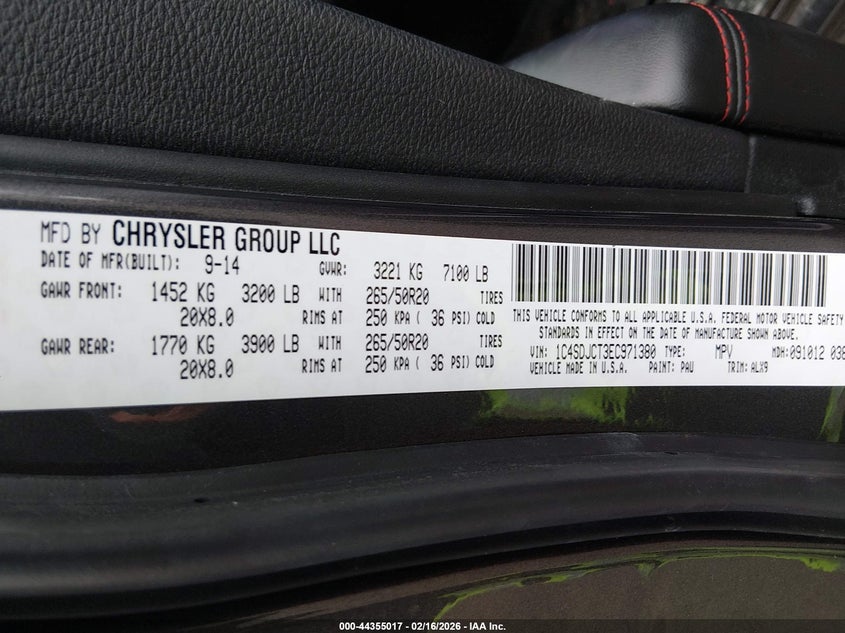 2014 Dodge Durango R/T VIN: 1C4SDJCT3EC971380 Lot: 44355017