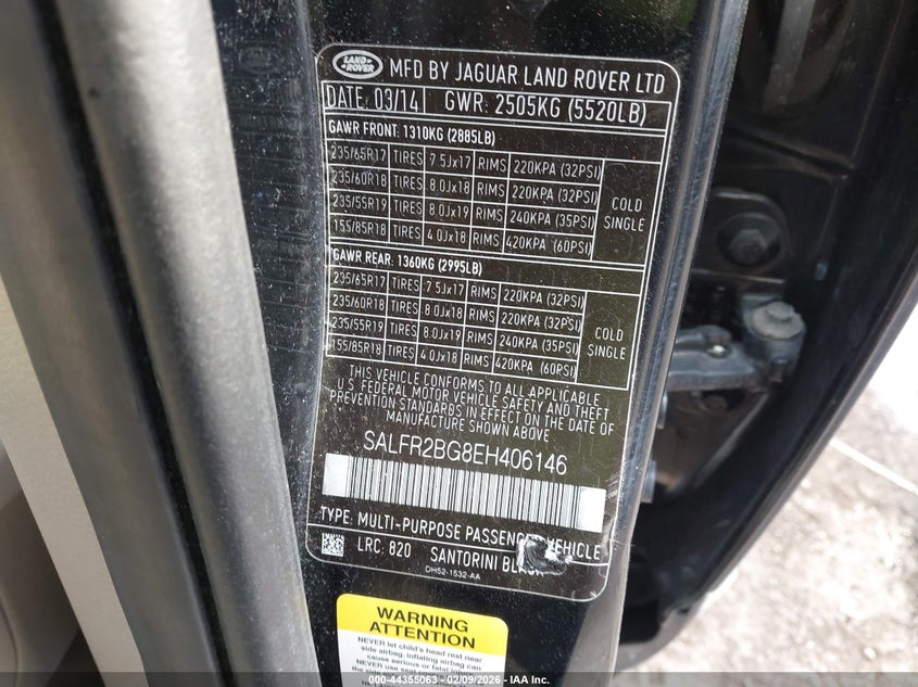 2014 Land Rover Lr2 VIN: SALFR2BG8EH406146 Lot: 44355063