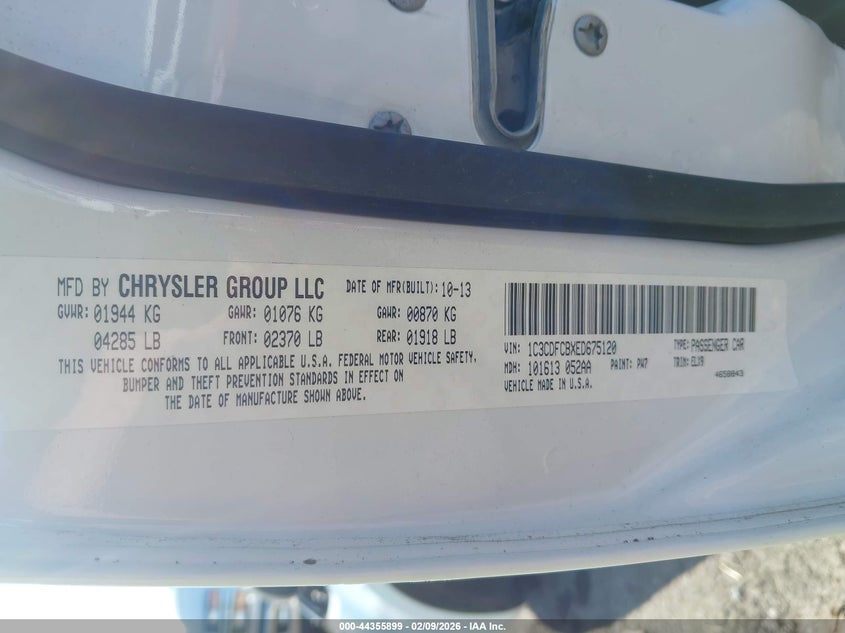 2014 Dodge Dart Limited VIN: 1C3CDFCBXED675120 Lot: 44355899