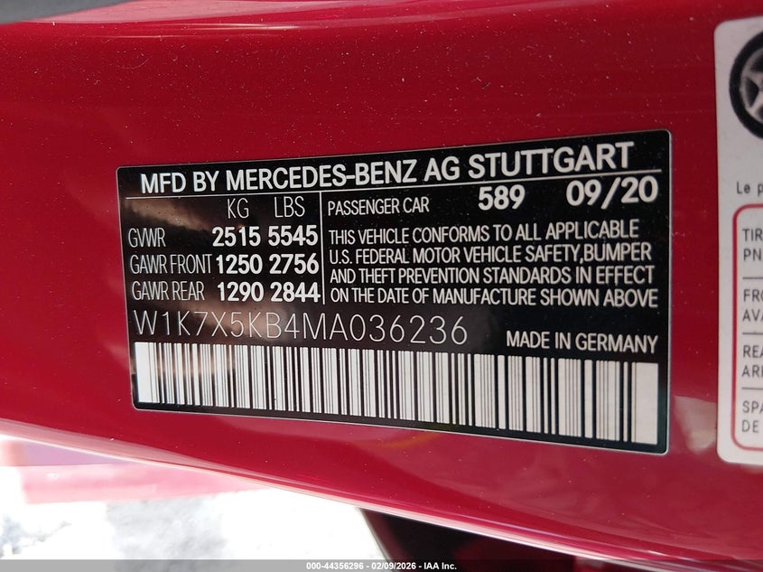 2021 Mercedes-Benz Amg Gt 43 4-Door Coupe VIN: W1K7X5KB4MA036236 Lot: 44356296
