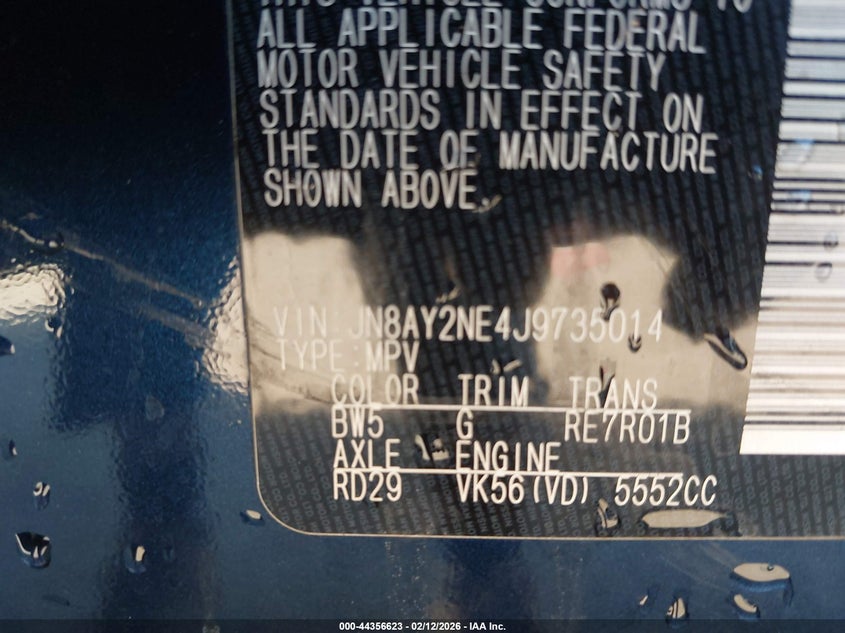 2018 Nissan Armada Platinum VIN: JN8AY2NE4J9735014 Lot: 44356623